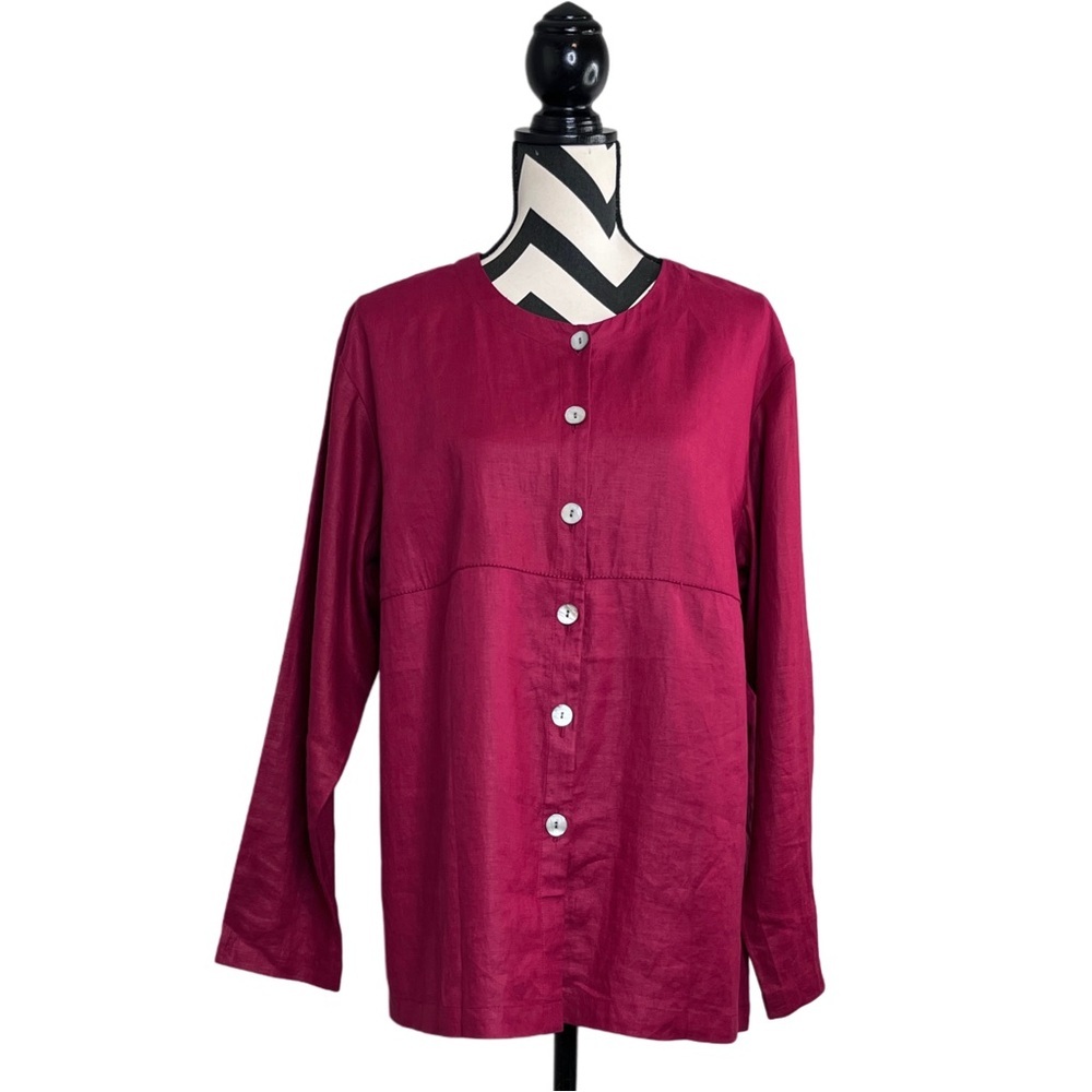 Valerie Stevens Sz L 100% Linen Button Down Front Tunic Top